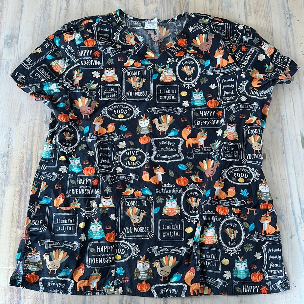 Dickies Thanksgiving Scrub Top Women’s Size Large